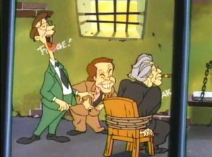 George and Leonard laughing at Arthur Jabba