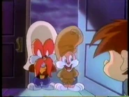 Babs in an Elmer Fudd Costume and Buster in a Yosemite Sam Costume