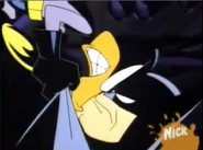 Plucky argues with Michael Keaton as Batman