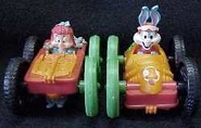 Buster Bunny in carrot car/Elmyra Duff in wagon