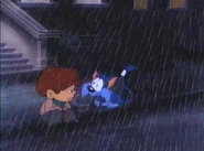 Furrball, feeling sorry for the Peasant Boy, having suffered a similar fate, shares his food with him...