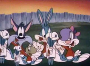 HareTodayGoneTomorrow-BunniesUnmasked.png (392 KB) Tyrone, Furrball, and Fifi are wearing their Buster Bunny costumes