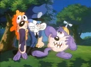 Buster, dressed as a police officer, tells Dizzy he killed the She-devil