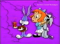 Buster approaches Elmyra, who's hugging Furrball, and tricks her into taking a stick of dynamite made to look like a puppy, which then explodes in her face.