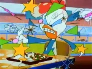 "Aw, dad-gum it, I spilled..." (bleeped explicit) "...milk all over my..." (bleeped explicit) "...feathers."