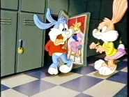 Buster hiding a centerfold in his locker door