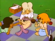 Dizzy having a picnic with Mitzi, Taffy, and Jessie