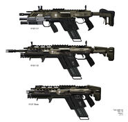 More finalised concept art, showing a collapsed stock and shorter barrel (Bottom).