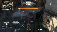 The Smart Pistol locking on to enemies in mid-air.
