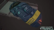 A sleeping bag bearing the logo of Horizon Station