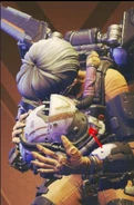 Valkyrie holding Viper's helmet, note the bullet damage to the visor from when Cooper killed him.