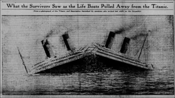 One of the first depictions of the breakup, featured in the Chicago Daily Tribune, April 19th 1912.[28]