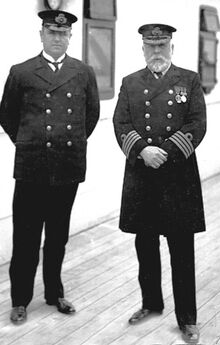 Purser Herbert McElroy with Captain Edward Smith in Queenstown, Ireland.