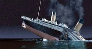 Titanic's stern is descending after breaking apart from the rest of the ship; scene from the 1997 movie 'Titanic'