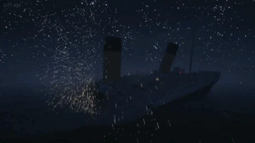 Titanic Breaking in Halves with The Funnels Falling