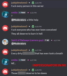 An account impersonating Jude Johnstone in the Naval Experiences Discord server shortly after he blamed himself for the acts.