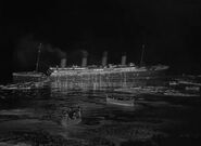 The Titanic listing to the port side