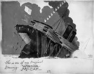 Sinking of the Lusitania after the forwardmost funnels fell.