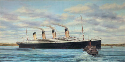 Artist's conception of the Titanic at Queenstown, Ireland.