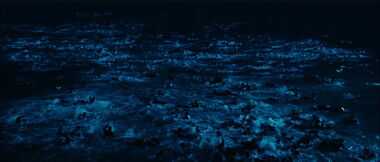 All passengers and crew in the water moments after the ship sank