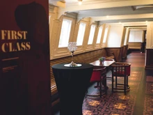 The First Class floor pattern aboard SS Nomadic is the same pattern found in RMS Titanic's First Class Dining Saloon.