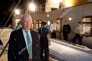 Julian Fellowes on set.