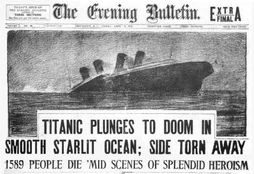 One of the first depictions of the breakup, featured in the Providence Evening Bulletin, April 19th 1912.[29]