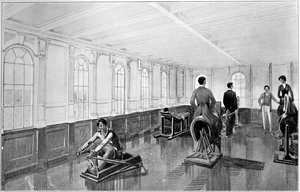 Titanics gymnasium on the Boat Deck, which was equipped with the latest exercise machines.