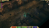 a corridor with prison cells. Ylva is locked up in one of them
