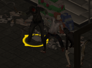 A survivor attacking a zombie with a sickle in-game