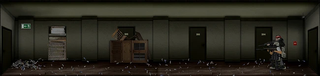 Second floor hallway (rooms 201 and 202 are inaccessible)