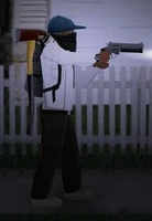 A survivor with the Death Adder .45 on point