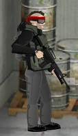 Dana standing with his M4A1 in Jack's safehouse