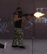 A survivor firing the MP5 (Alpha)