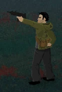 Jack holding an Uzi
