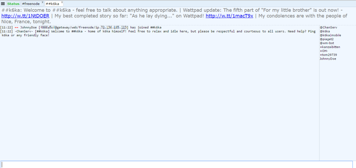 Freenode IRC webchat k6ka channel just joined