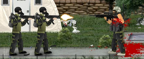 HERC troopers firing their MP5s at an intruder