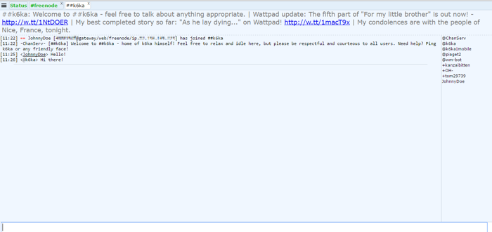Freenode IRC webchat k6ka channel messages