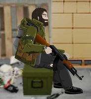 Jack brandishing his AK47.