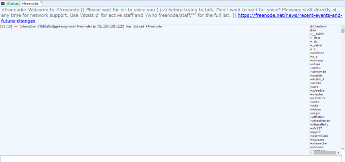 Freenode IRC webchat freenode channel just joined
