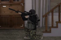 A crouching survivor with the Spec Ops variant.