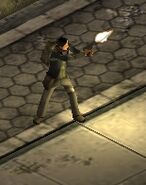 A survivor firing a M9 pistol in-game