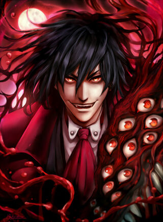 Hellsing, Alucard, anime, dark, red eyes, glowing eyes, gun, HD