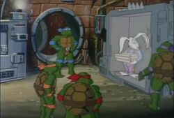 Donatello preparing to send Hokum Hare back home in Once Upon a Time Machine.