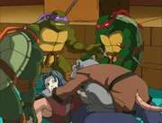 Master Splinter pins Casey after he interrupts their training