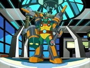 Michelangelo, instead of nunchakus, creates the "Mikey-Tron 6000" armor.