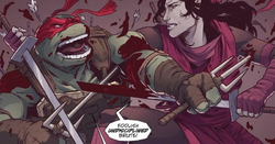 Karai fighting Raphael