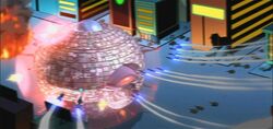 The Technodrome being attacked by the Army