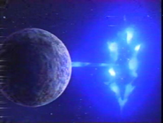 Earth approaching the Triceraton stargate in Night of the Dark Turtle