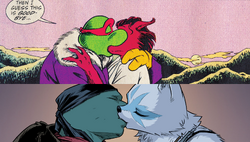 Raphael and Ninjara's breakup kiss and Raphael and Alopex's makeup kiss TMNT #105